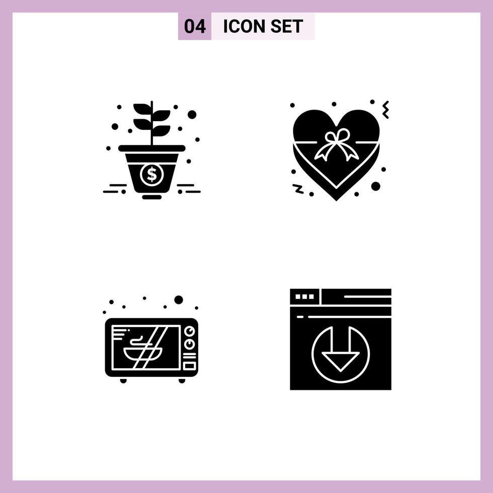 4 Universal Solid Glyph Signs Symbols of growth microwave money love web Editable Vector Design Elements