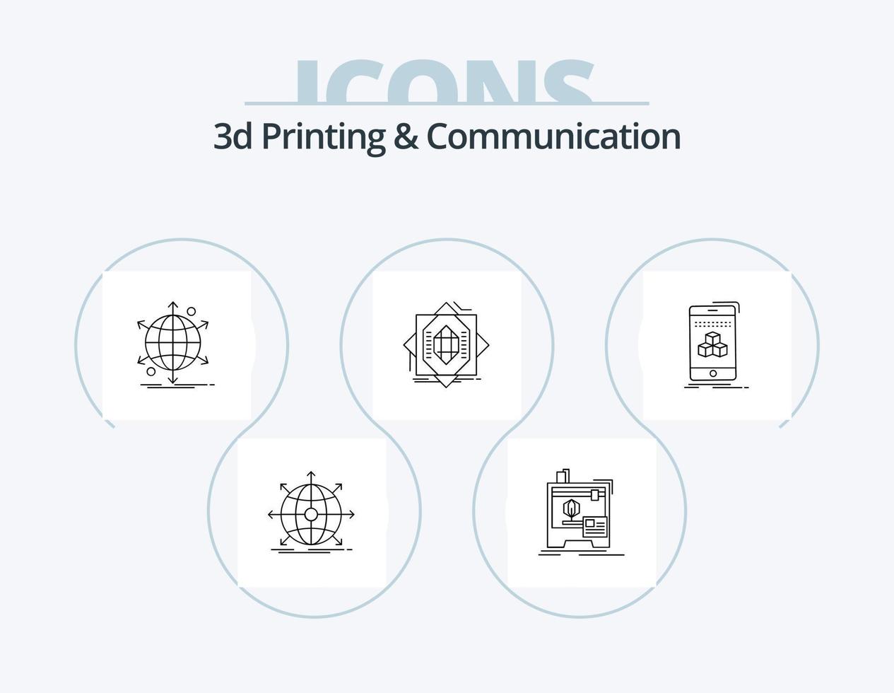 3d Printing And Communication Line Icon Pack 5 Icon Design. sketch. design. smartphone. route. map vector