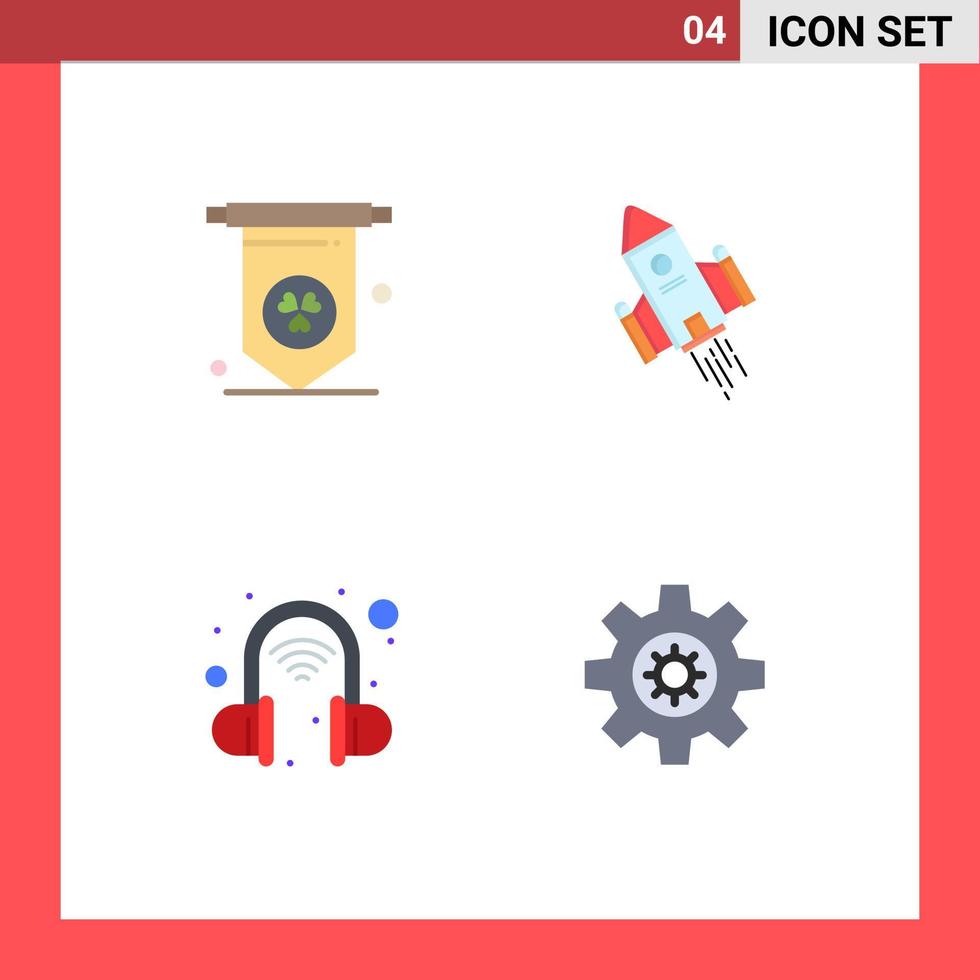 Set of 4 Modern UI Icons Symbols Signs for ireland gear space intelligent motivation Editable Vector Design Elements