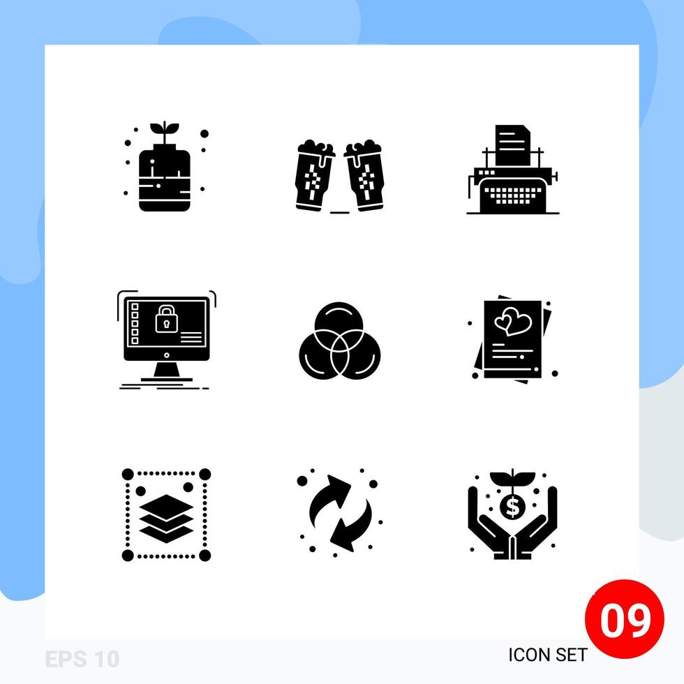 9 User Interface Solid Glyph Pack of modern Signs and Symbols of data safe ireland protection machine Editable Vector Design Elements