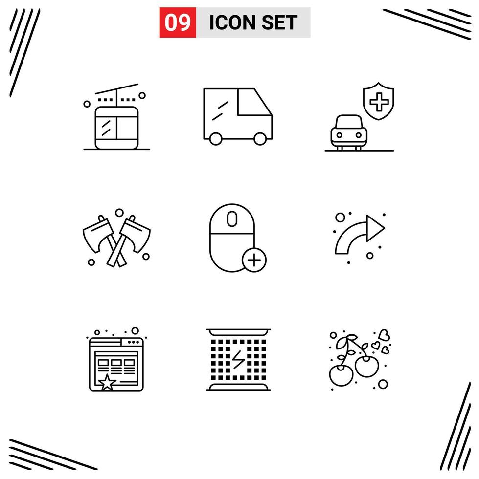 Outline Pack of 9 Universal Symbols of arrows hardware axe gadget computers Editable Vector Design Elements
