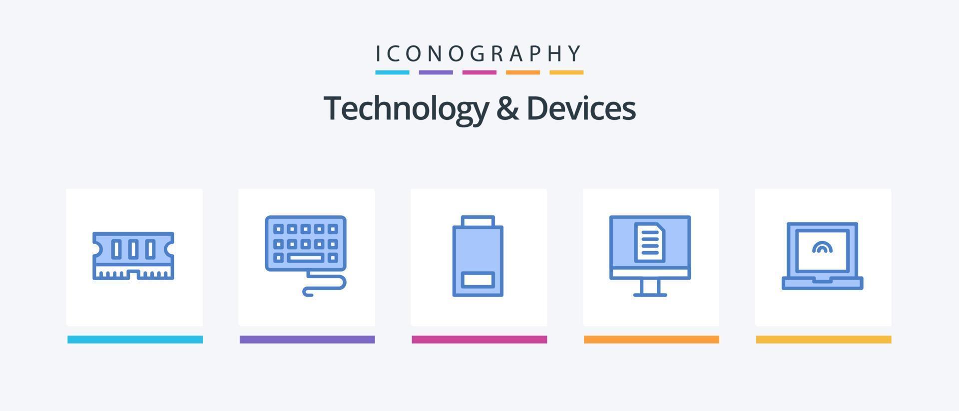 Paquete de 5 iconos azules de dispositivos que incluye . estado. computadora portátil. diseño de iconos creativos vector