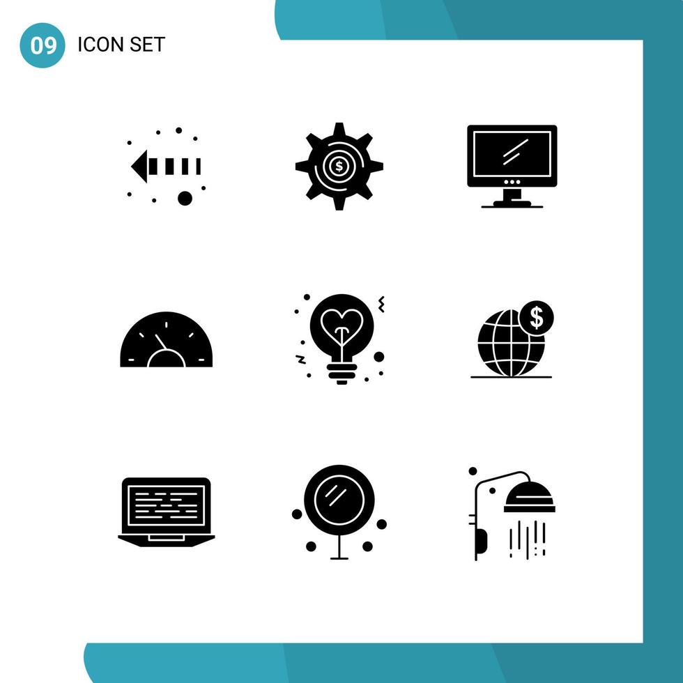 User Interface Pack of 9 Basic Solid Glyphs of light creative monitor car arrow Editable Vector Design Elements