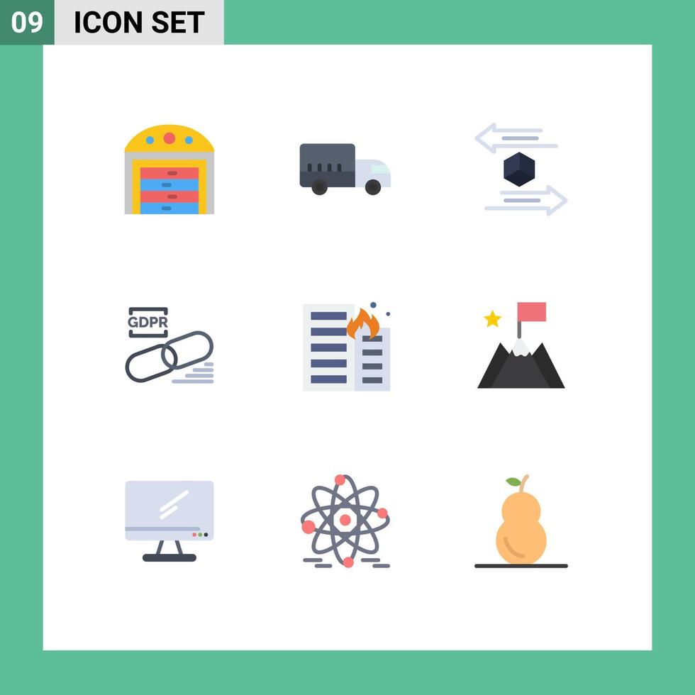 User Interface Pack of 9 Basic Flat Colors of burning secure delivery lock clip Editable Vector Design Elements