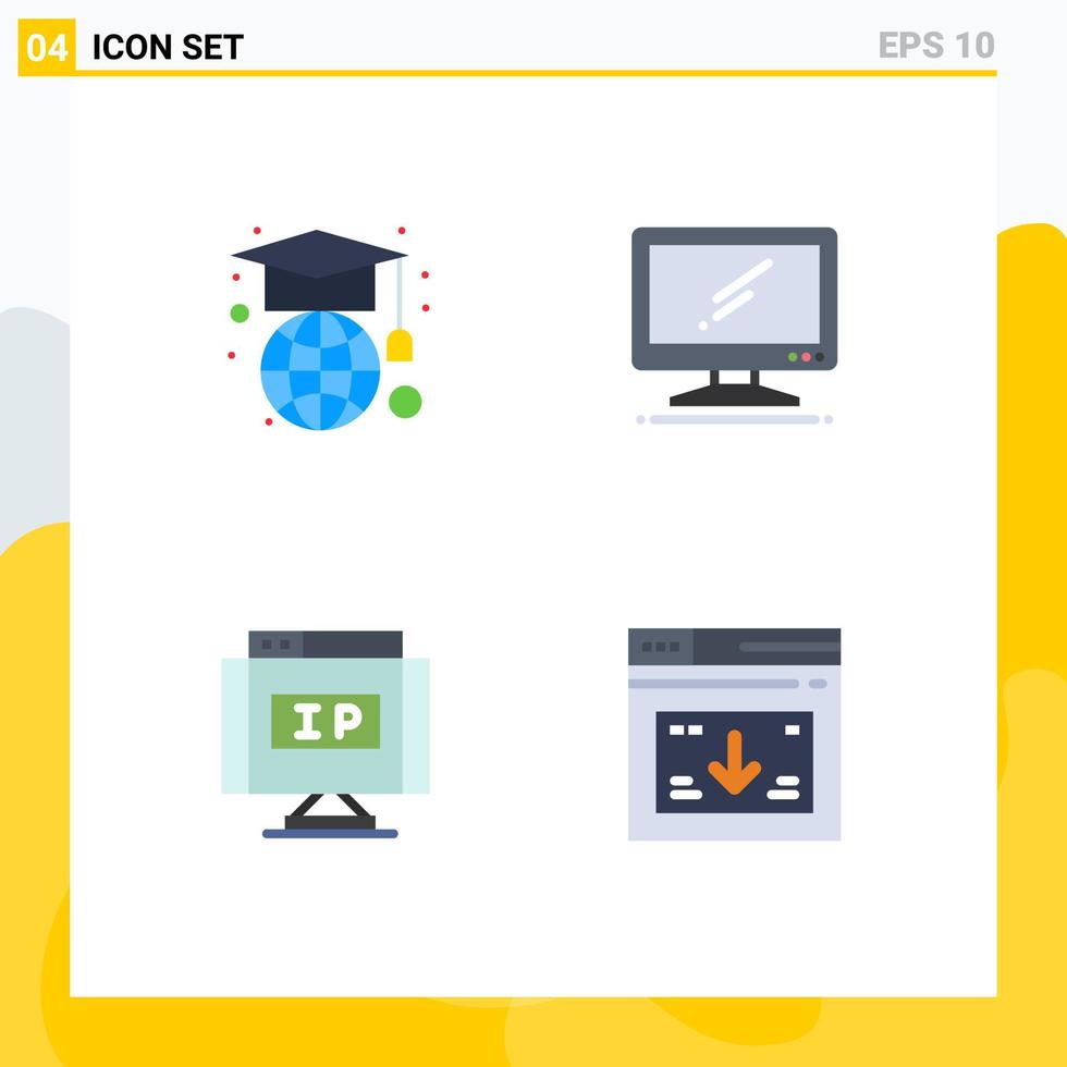 4 Universal Flat Icon Signs Symbols of education ip computer imac pointer Editable Vector Design Elements