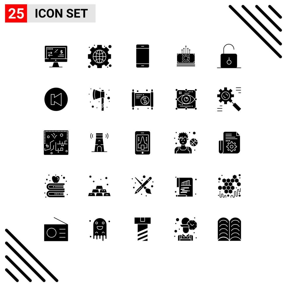 Stock Vector Icon Pack of 25 Line Signs and Symbols for lock bucks computers bundle iphone Editable Vector Design Elements