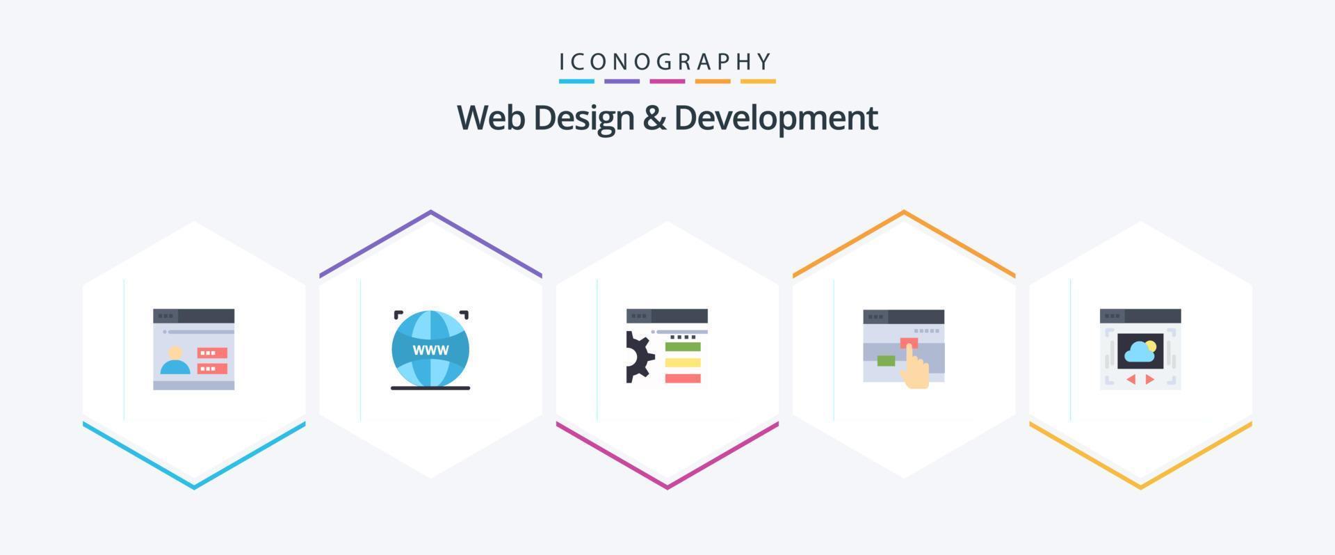 Web Design And Development 25 Flat icon pack including cloud sharing. web page. design. web. finger vector