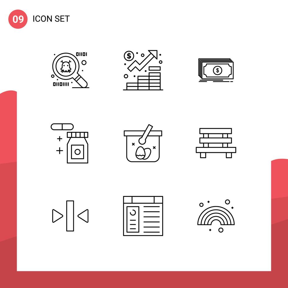 9 Thematic Vector Outlines and Editable Symbols of bench egg transfer cart temperature Editable Vector Design Elements