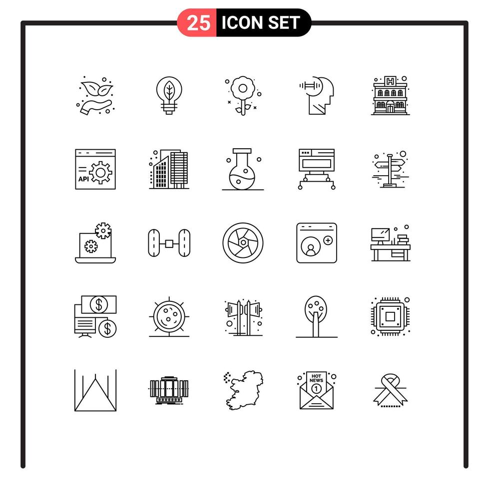 Pack of 25 creative Lines of hotel apartment plent head brian Editable Vector Design Elements