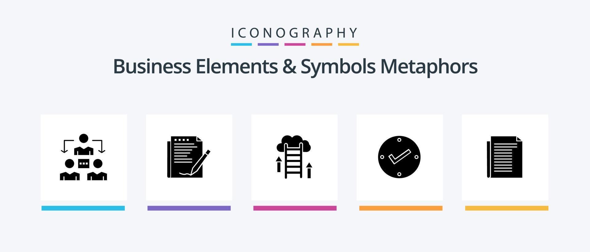 Business Elements And Symbols Metaphors Glyph 5 Icon Pack Including check. tick. paper. open. data. Creative Icons Design vector