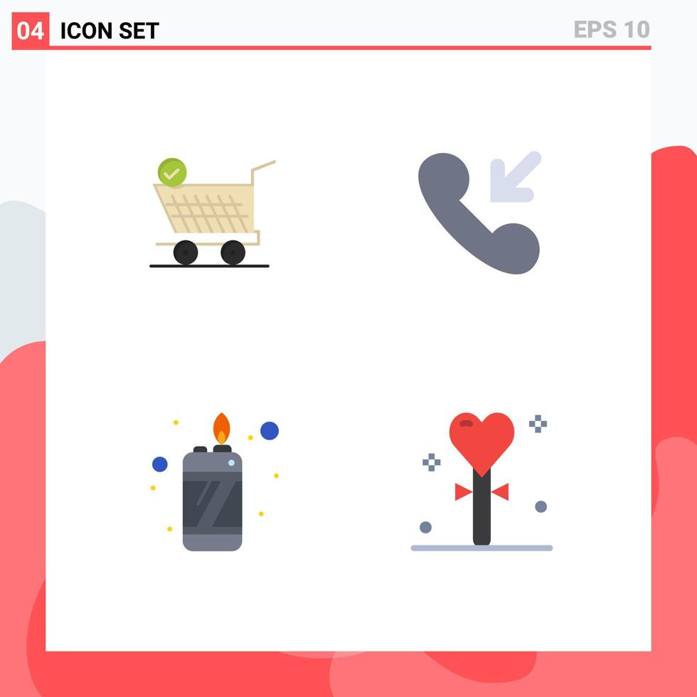 Set of 4 Vector Flat Icons on Grid for trolly lighter cart incoming event Editable Vector Design Elements