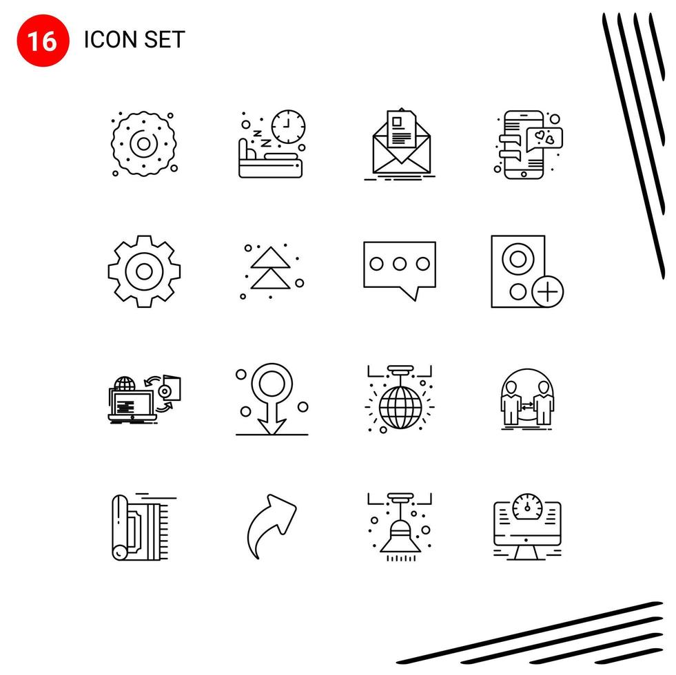 16 Universal Outlines Set for Web and Mobile Applications mobile phone conversation time chat email Editable Vector Design Elements