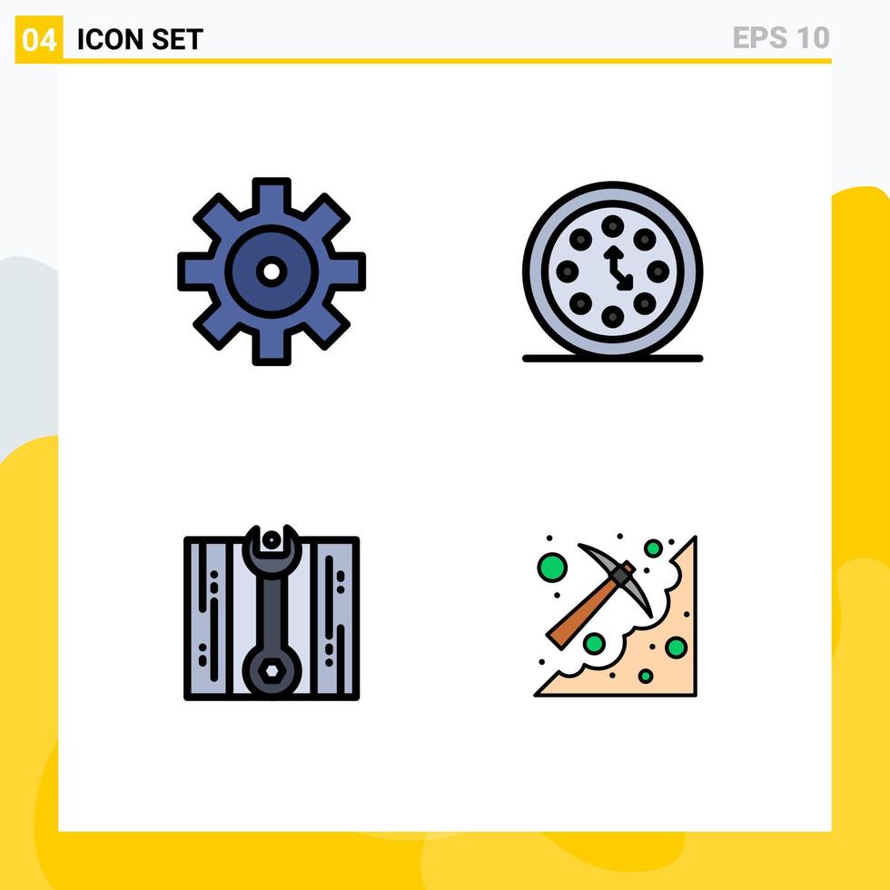 4 User Interface Filledline Flat Color Pack of modern Signs and Symbols of setting fix clock time cave Editable Vector Design Elements