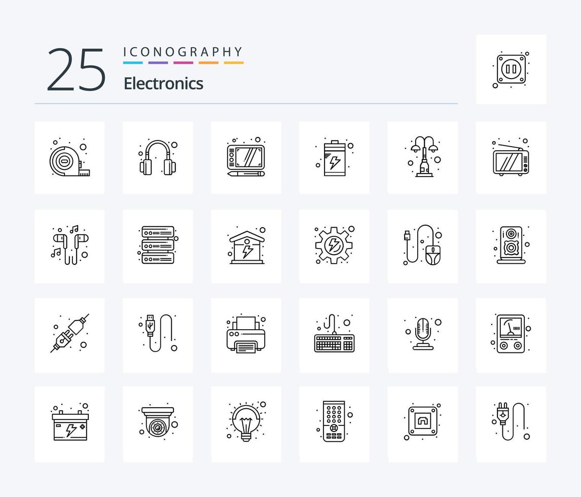 Electronics 25 Line icon pack including retro. park. tablet. lights. elements vector