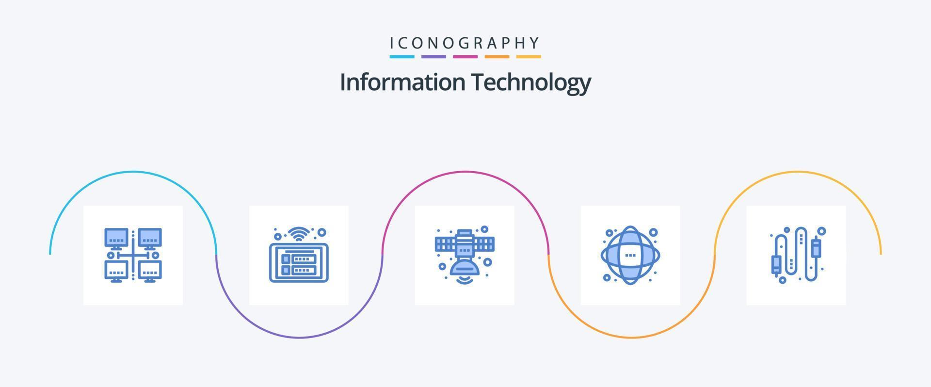 paquete de iconos azul 5 de tecnología de la información que incluye red. base de datos. Wifi. datos. espacio vector