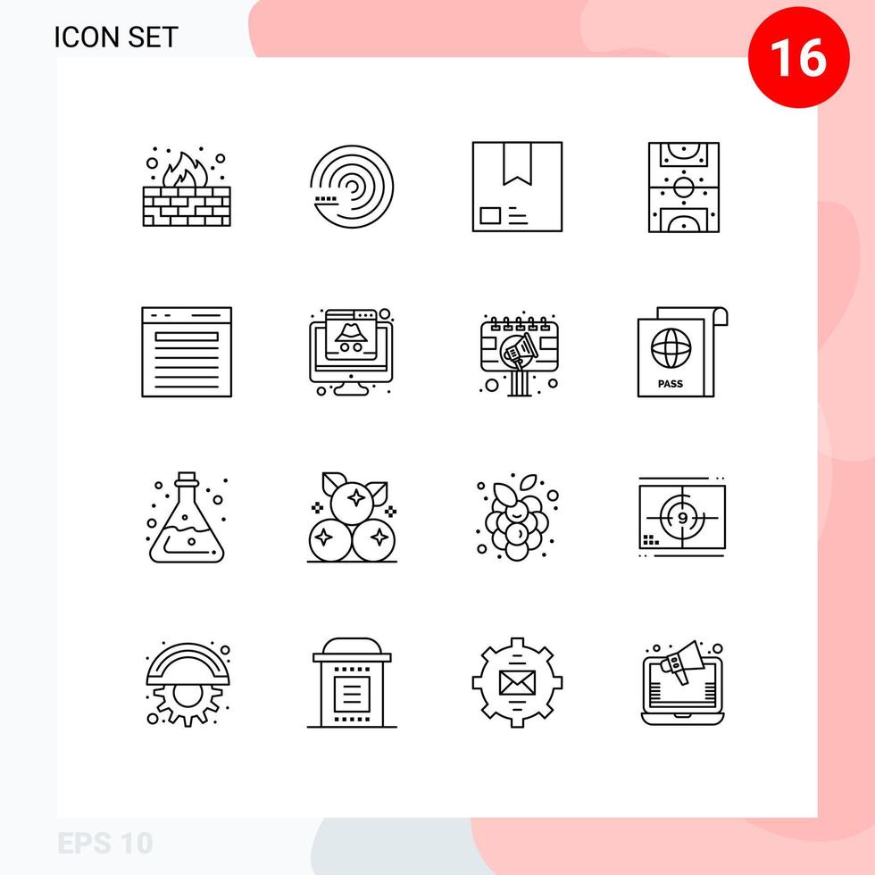 Set of 16 Modern UI Icons Symbols Signs for field game deliver entertainment product Editable Vector Design Elements