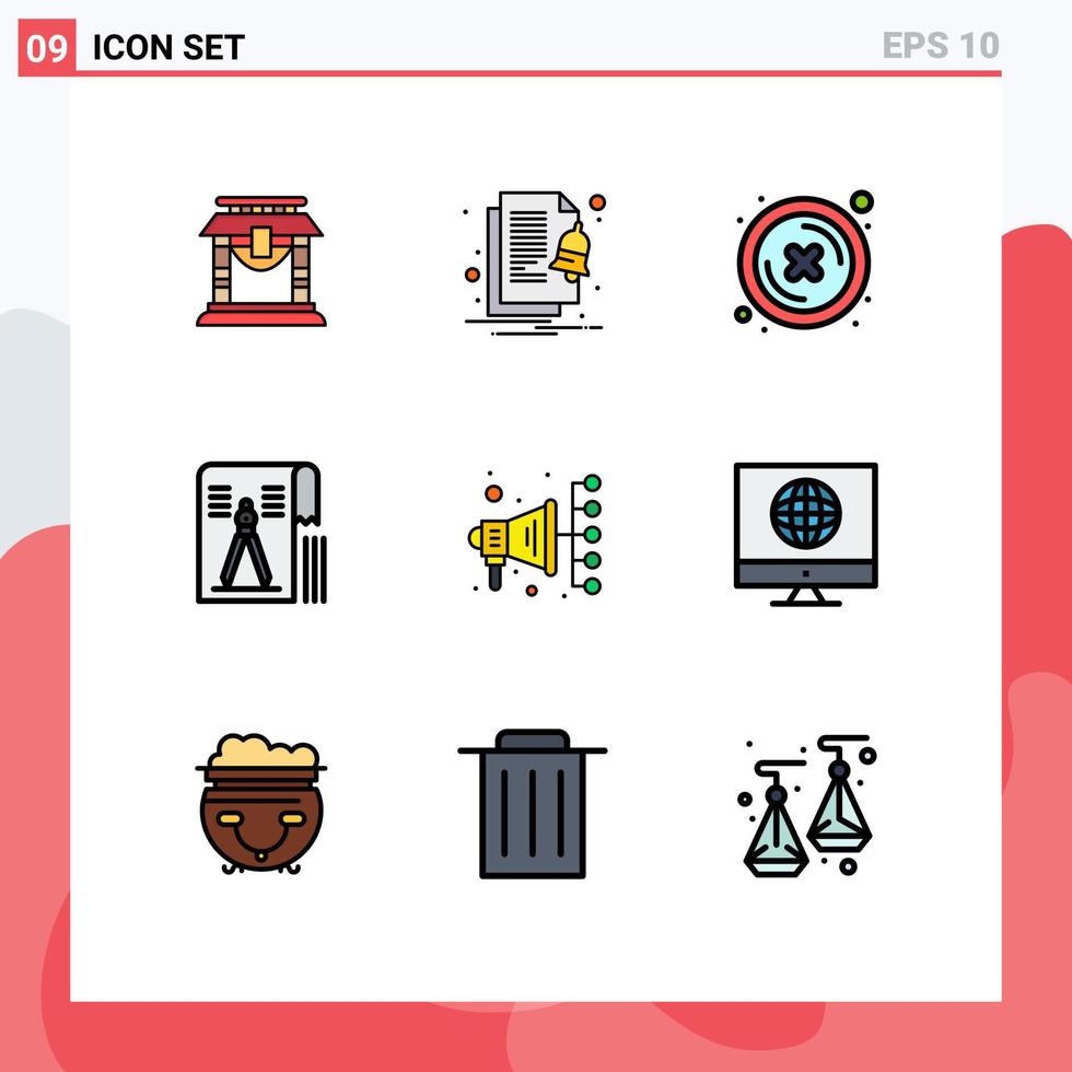 Set of 9 Modern UI Icons Symbols Signs for automation geometry close tool compass Editable Vector Design Elements