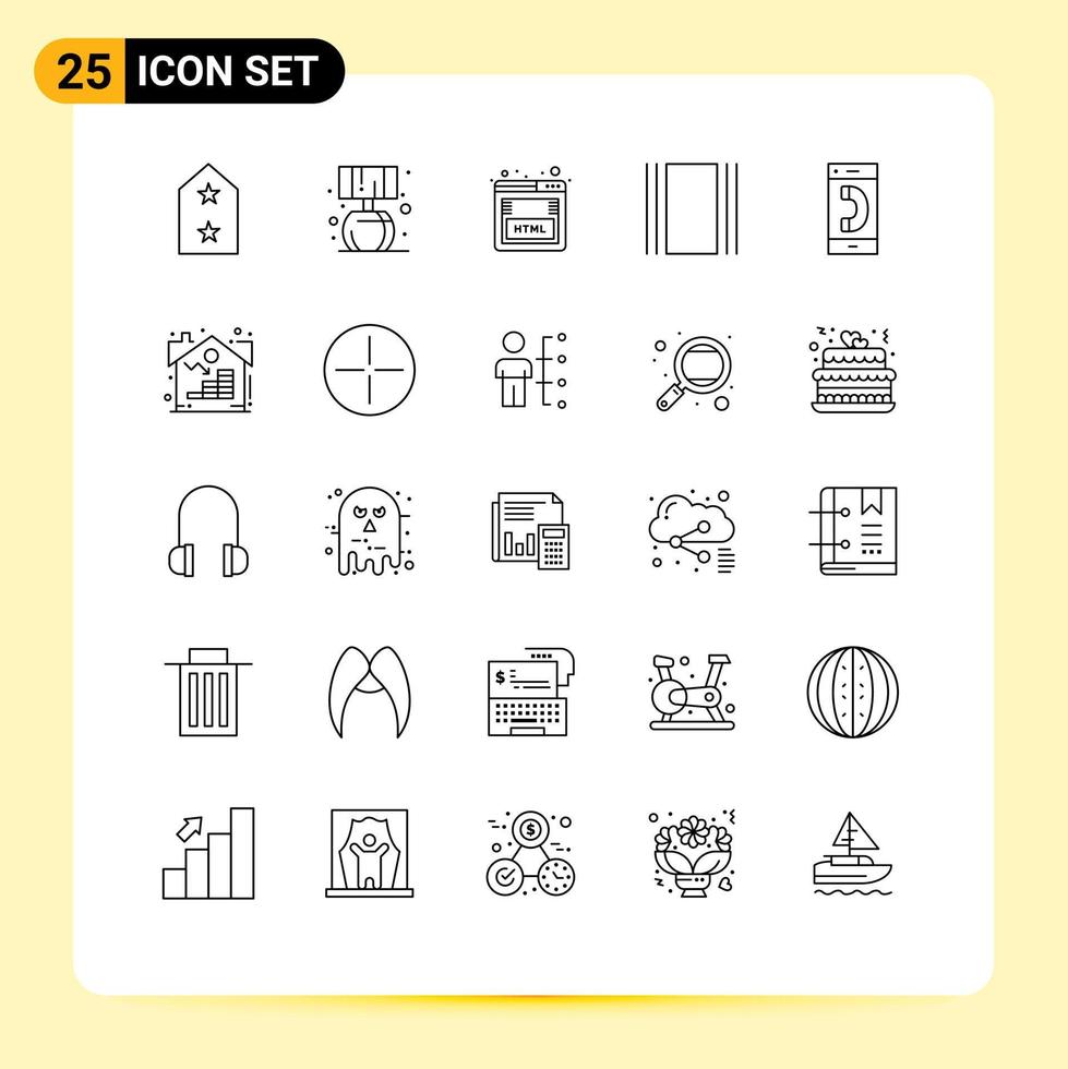 Mobile Interface Line Set of 25 Pictograms of contact call html layout flow Editable Vector Design Elements