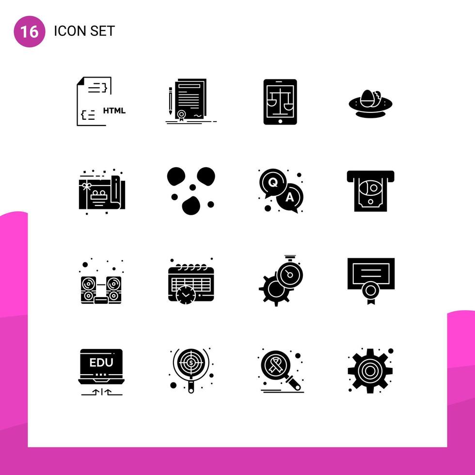 Pack of 16 creative Solid Glyphs of easter bowl degree online law Editable Vector Design Elements