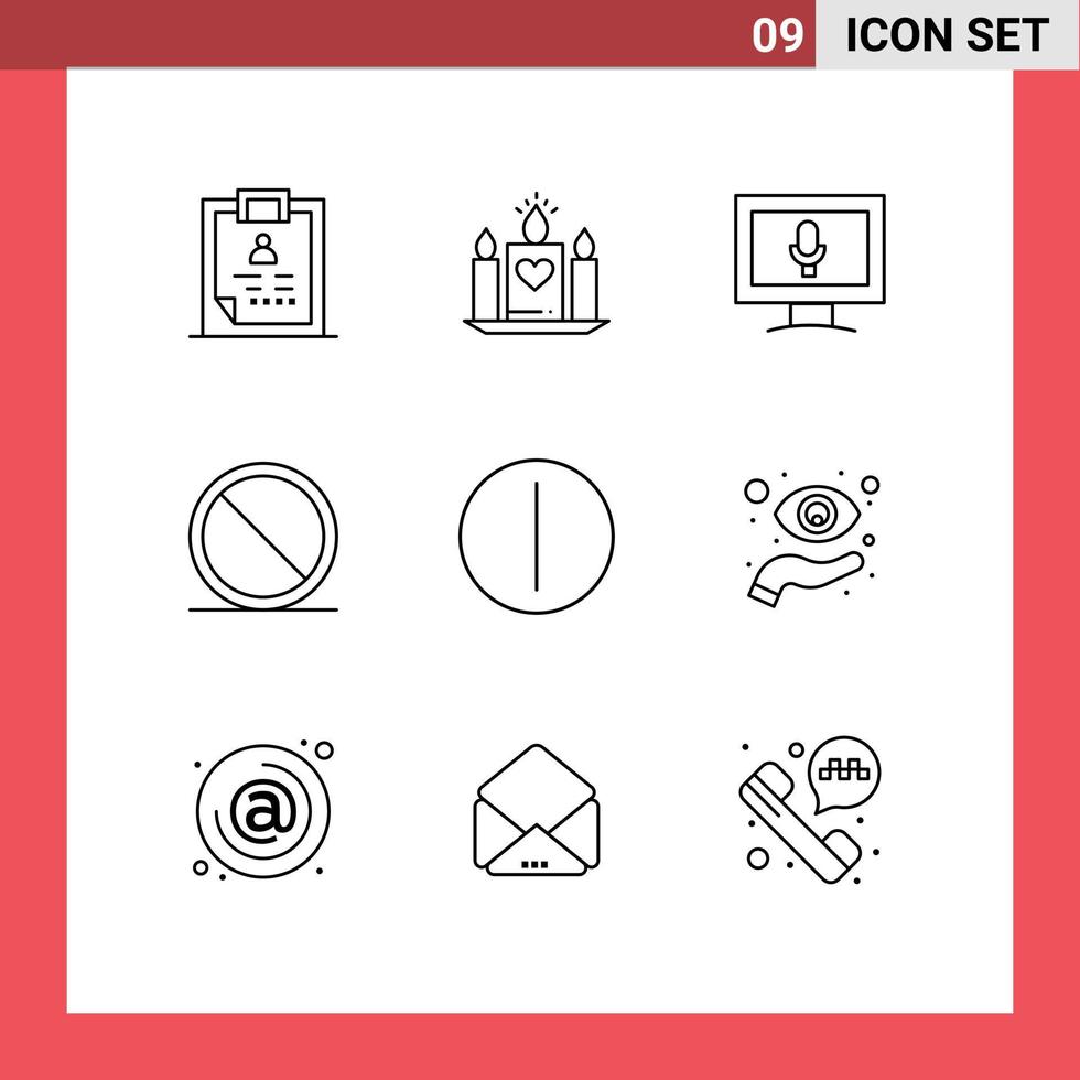 conjunto de 9 iconos de interfaz de usuario modernos símbolos signos para interruptor detener boda eliminar bloque elementos de diseño vectorial editables vector