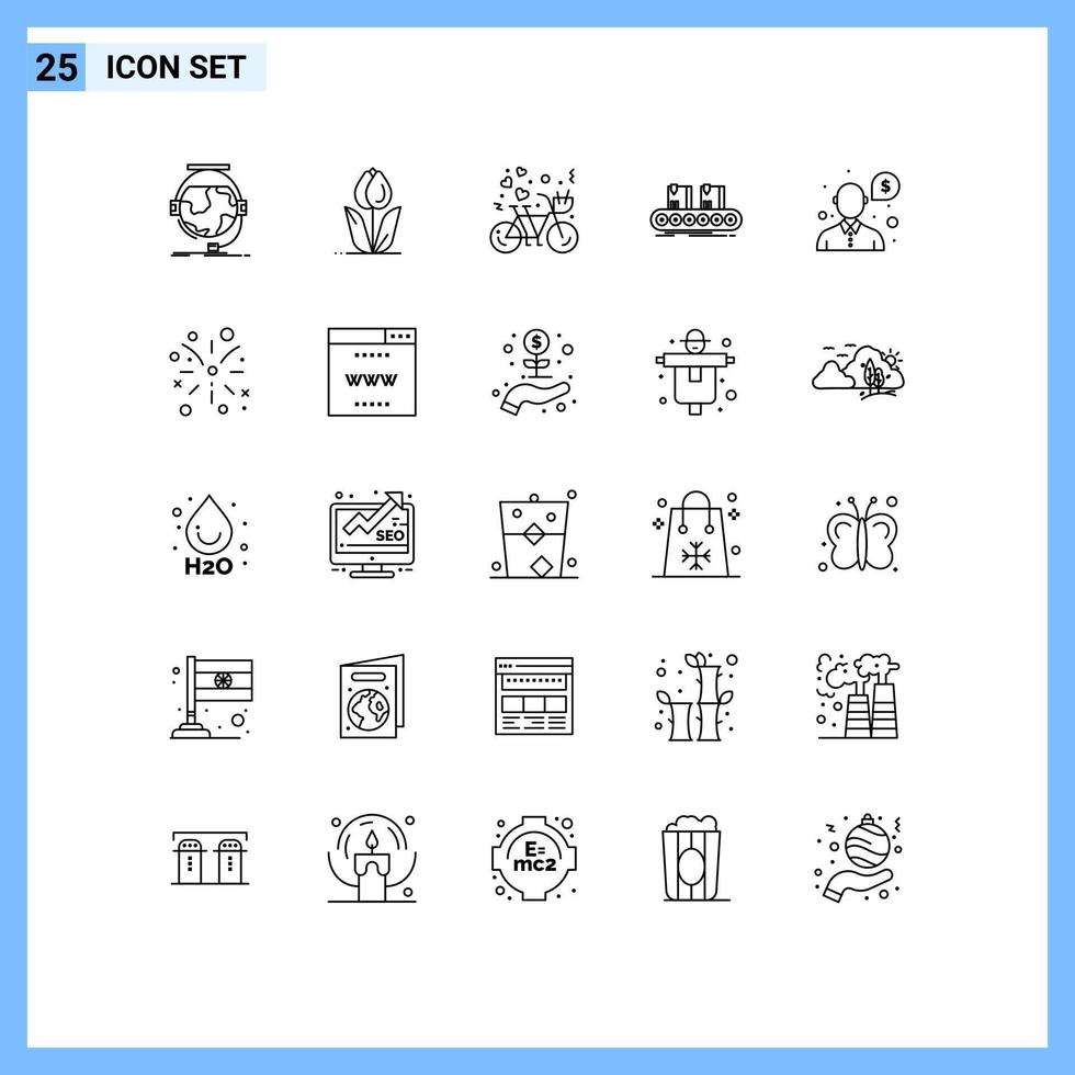 25 User Interface Line Pack of modern Signs and Symbols of conveyor belt nature love cycling Editable Vector Design Elements