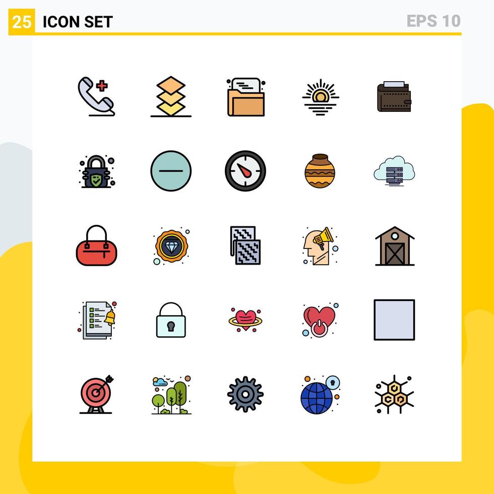25 User Interface Filled line Flat Color Pack of modern Signs and Symbols of money cash web wallet warm Editable Vector Design Elements