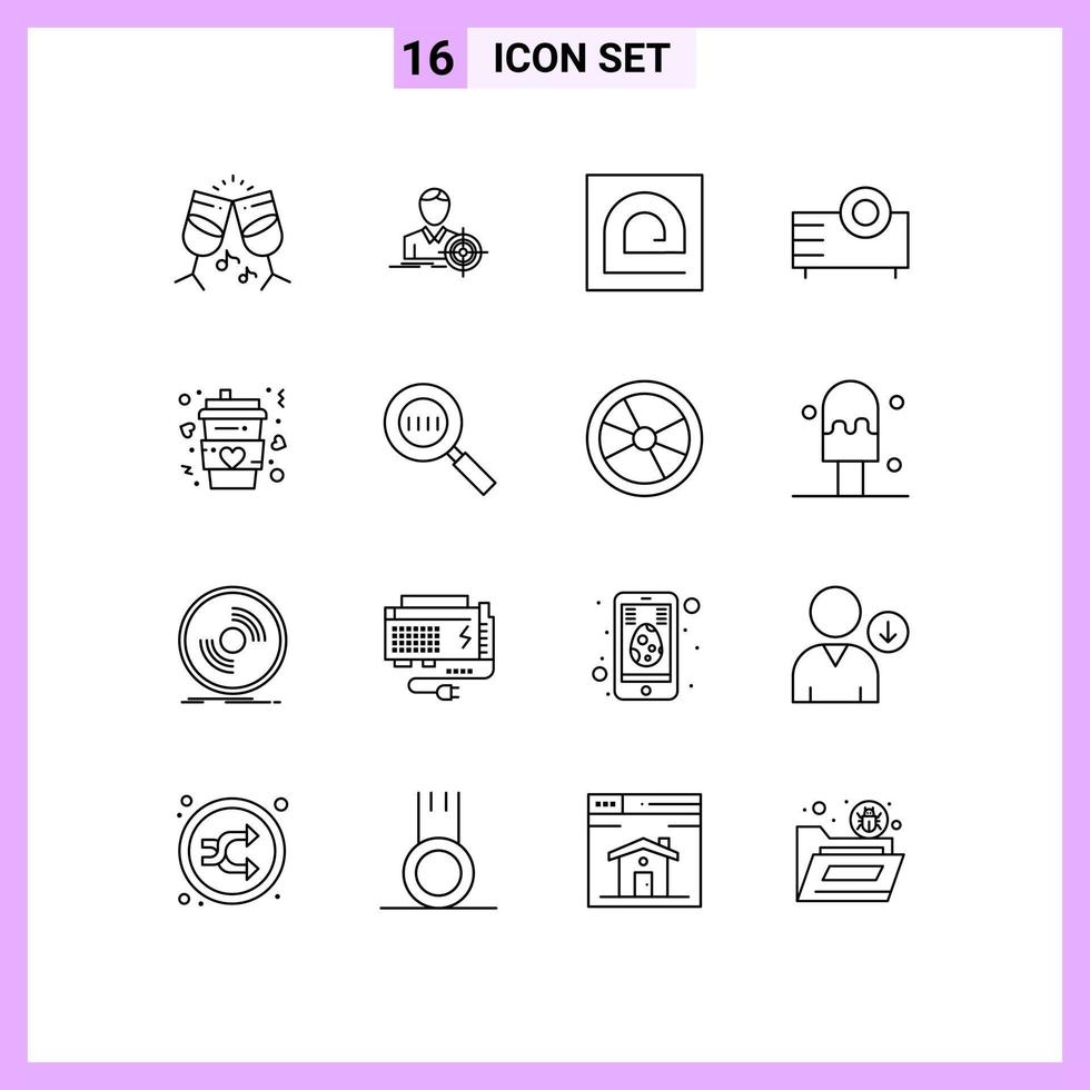 Mobile Interface Outline Set of 16 Pictograms of coffee projector finger products devices Editable Vector Design Elements