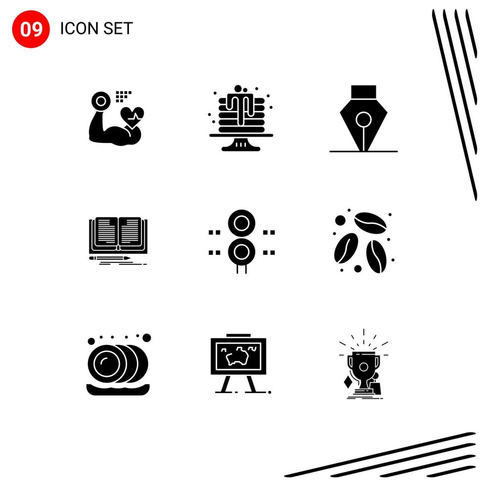 Solid Glyph Pack of 9 Universal Symbols of traffic sign ink story novel Editable Vector Design Elements