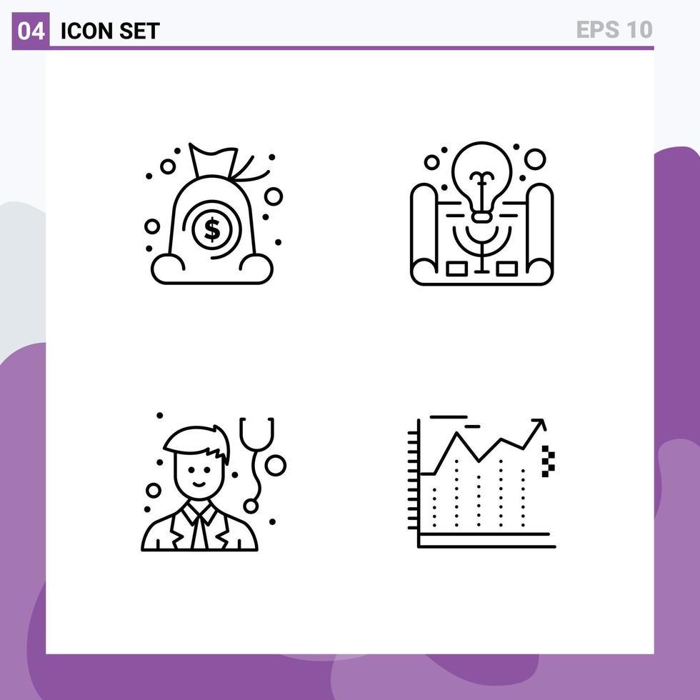 Set of 4 Modern UI Icons Symbols Signs for bag physician finance project idea arrows Editable Vector Design Elements