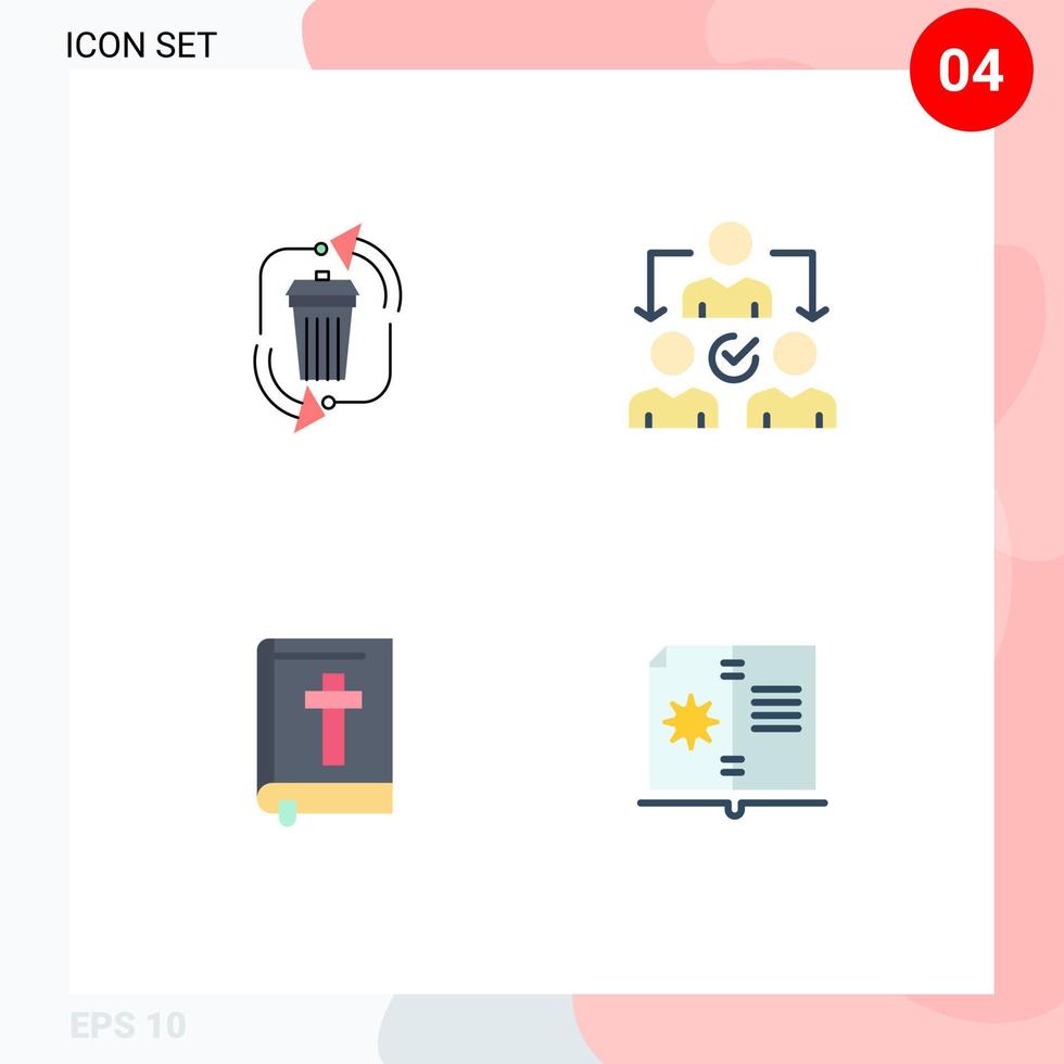Group of 4 Modern Flat Icons Set for waste bible management delegate easter Editable Vector Design Elements