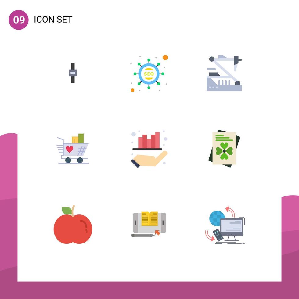 9 User Interface Flat Color Pack of modern Signs and Symbols of business weding future love robotics Editable Vector Design Elements