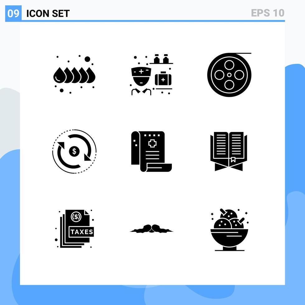 Pictogram Set of 9 Simple Solid Glyphs of history money film market finance Editable Vector Design Elements