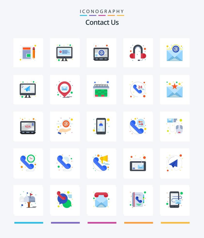 Creative Contact Us 25 Flat icon pack  Such As computer. newsletter. computer. email. head phone vector