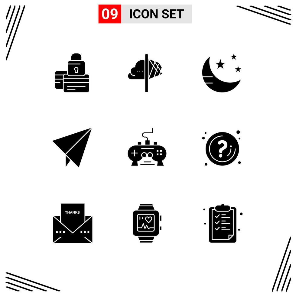 9 Universal Solid Glyph Signs Symbols of game paper imagination star night Editable Vector Design Elements