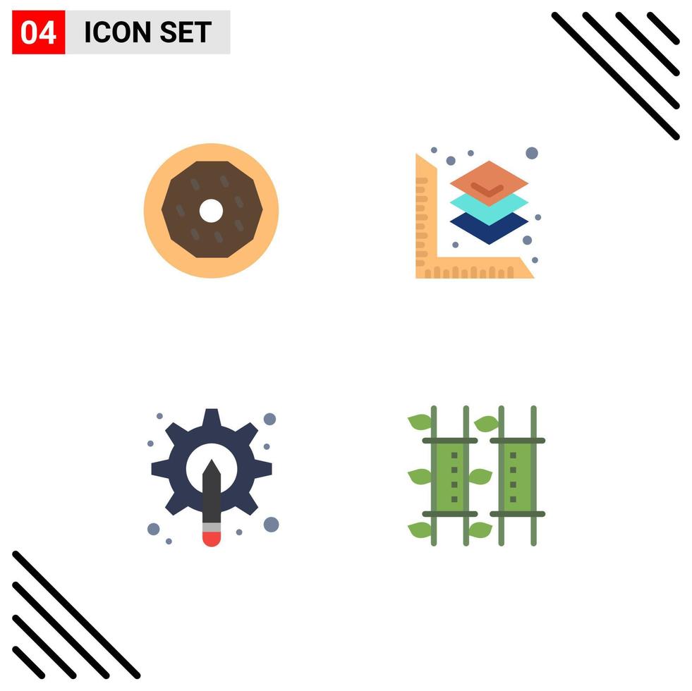 Pack of 4 Modern Flat Icons Signs and Symbols for Web Print Media such as dessert pen snack layer gear Editable Vector Design Elements