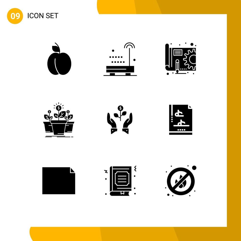 Stock Vector Icon Pack of 9 Line Signs and Symbols for business tree plan pot money Editable Vector Design Elements
