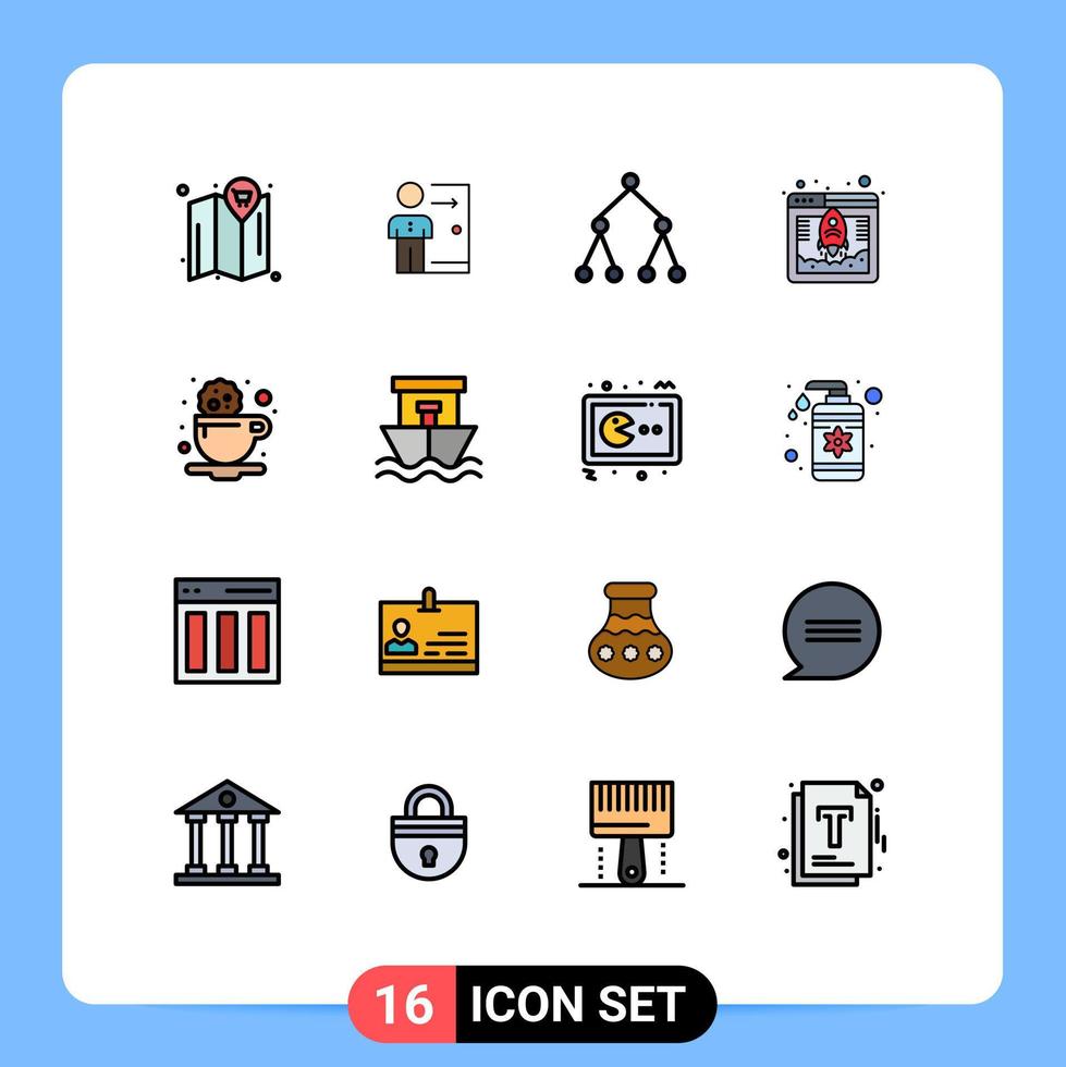 conjunto de líneas rellenas de color plano de interfaz móvil de 16 pictogramas de topología de base de datos de personas rápidas elementos de diseño de vectores creativos editables