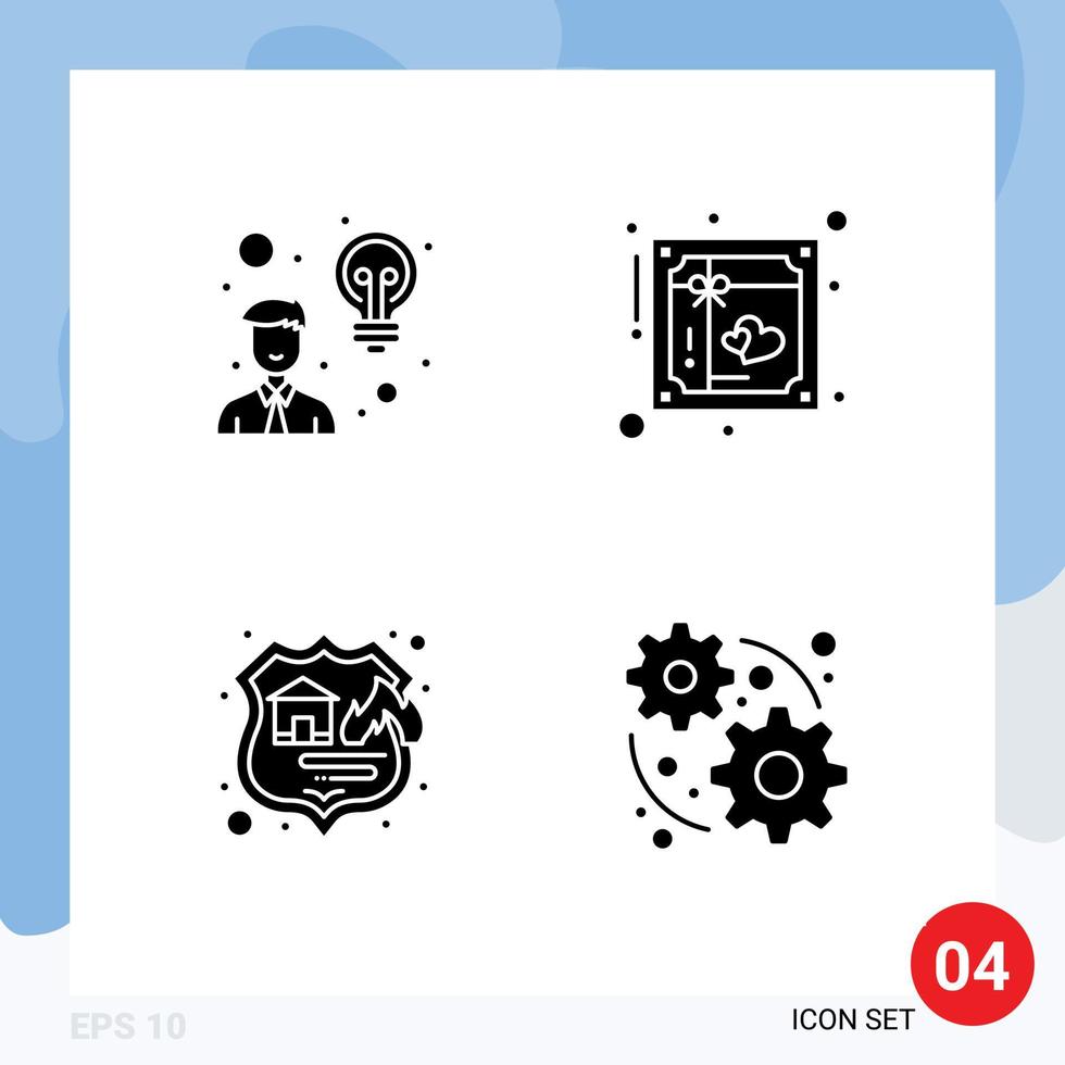 Modern Set of 4 Solid Glyphs and symbols such as creativity firewall user love seo Editable Vector Design Elements