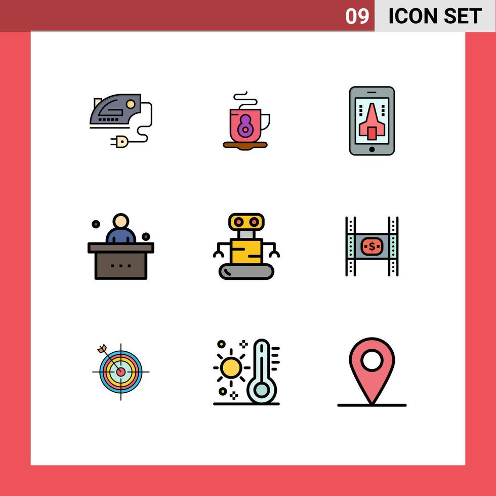 Universal Icon Symbols Group of 9 Modern Filledline Flat Colors of robot study playing student desk Editable Vector Design Elements