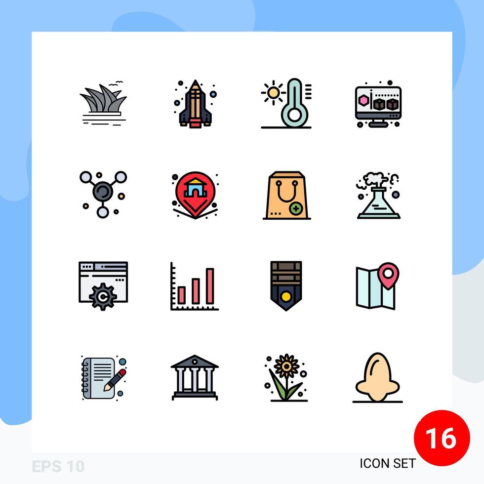 conjunto de 16 iconos modernos de ui símbolos signos para la ubicación molécula clima átomo gadget elementos de diseño de vectores creativos editables