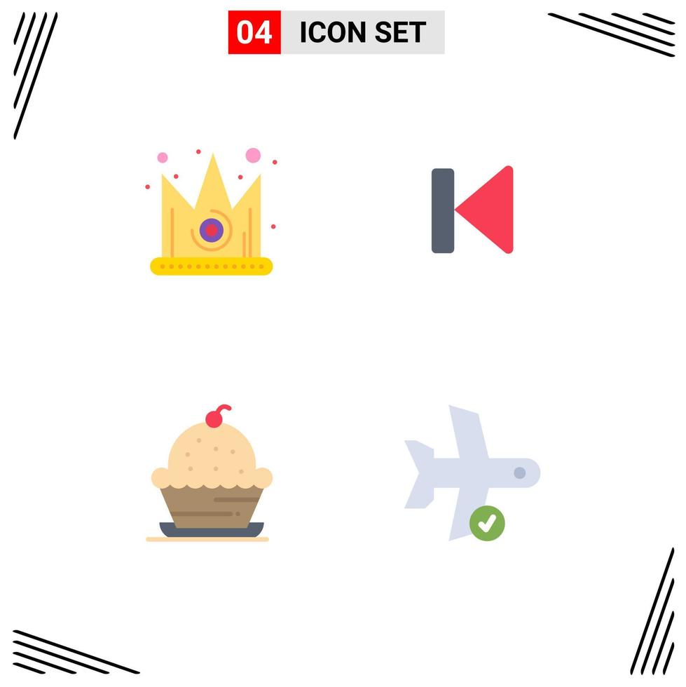 Editable Vector Line Pack of 4 Simple Flat Icons of best cake king control muffin Editable Vector Design Elements