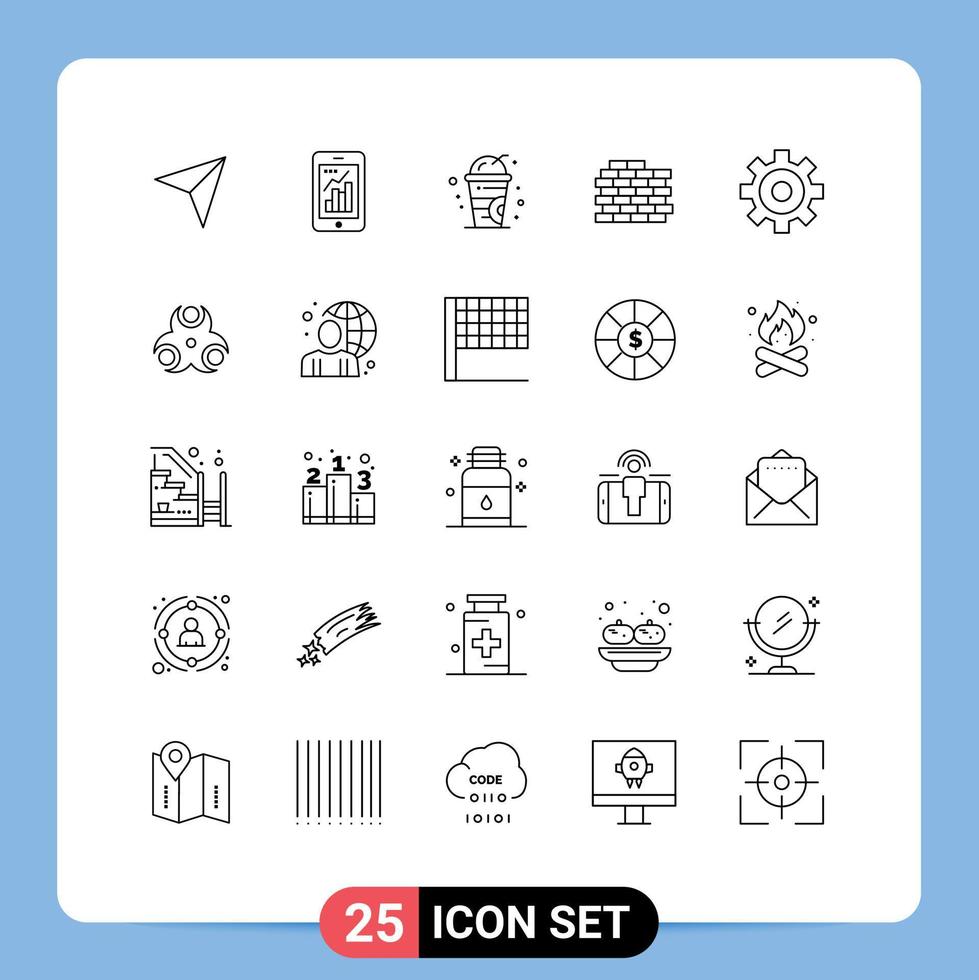 Group of 25 Lines Signs and Symbols for biological cogwheels mobile graph bricks wall Editable Vector Design Elements