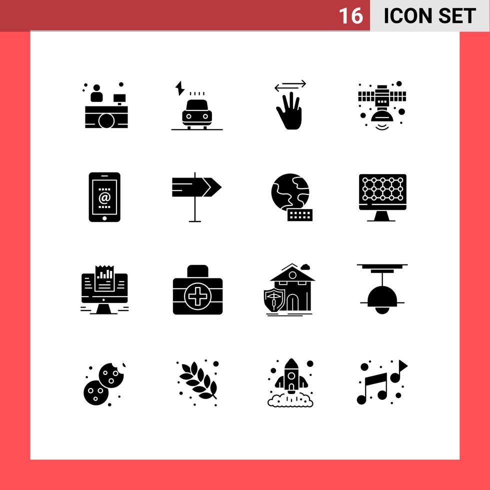 16 Universal Solid Glyphs Set for Web and Mobile Applications mobile space hand cursor satellite communication Editable Vector Design Elements