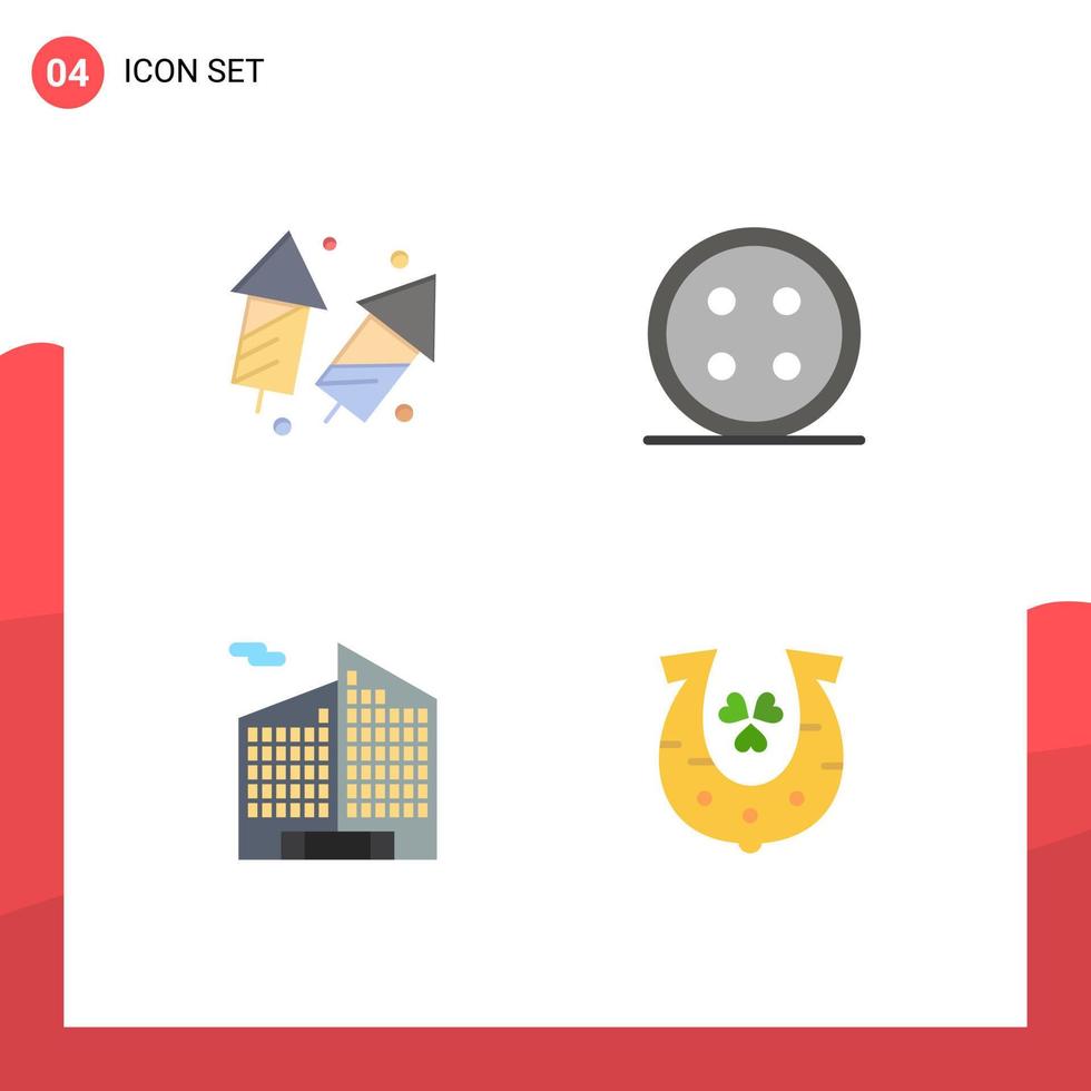 Set of 4 Vector Flat Icons on Grid for celebrate shirt diwali accessories building Editable Vector Design Elements