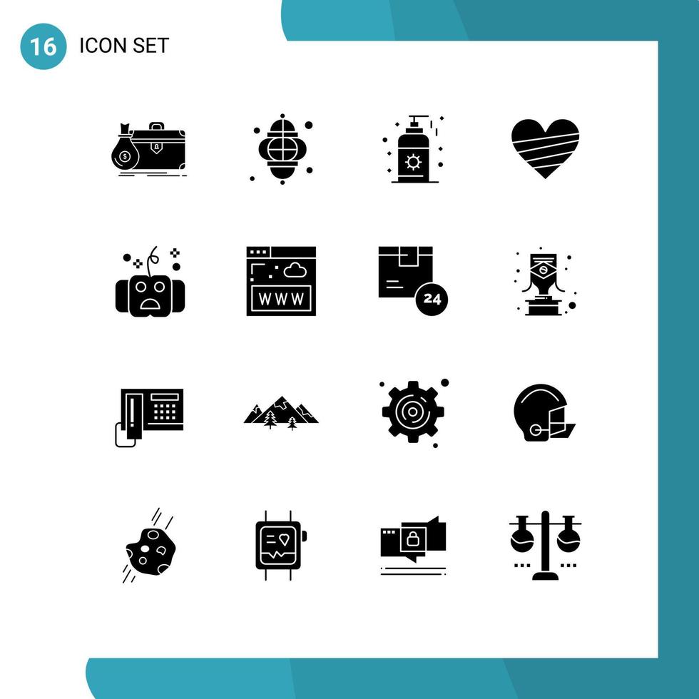 16 Solid Glyph concept for Websites Mobile and Apps gift like lamp love sunscreen Editable Vector Design Elements