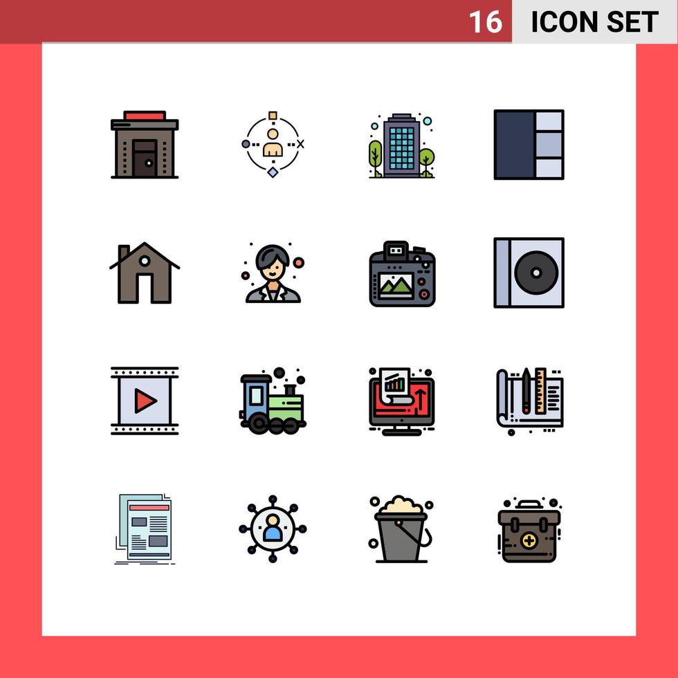 16 Thematic Vector Flat Color Filled Lines and Editable Symbols of building address experiance layout living area Editable Creative Vector Design Elements