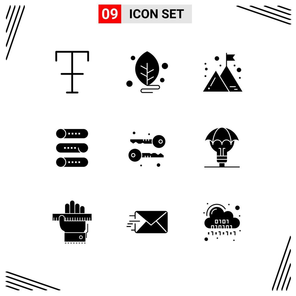 Solid Glyph Pack of 9 Universal Symbols of symmetric cryptography company on off device Editable Vector Design Elements