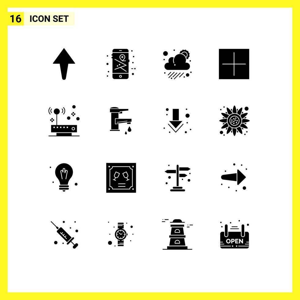 16 Solid Glyph concept for Websites Mobile and Apps network hardware sun connection open Editable Vector Design Elements