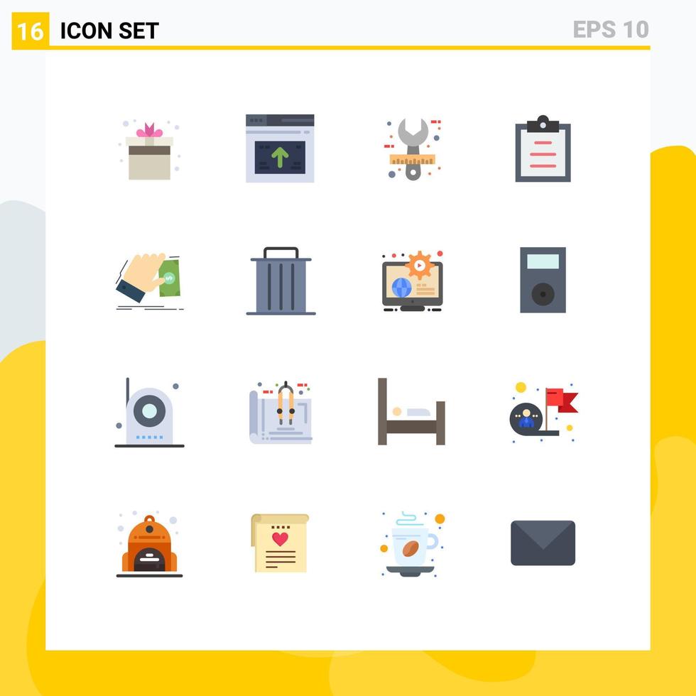16 Universal Flat Color Signs Symbols of text clipboard website tool design Editable Pack of Creative Vector Design Elements