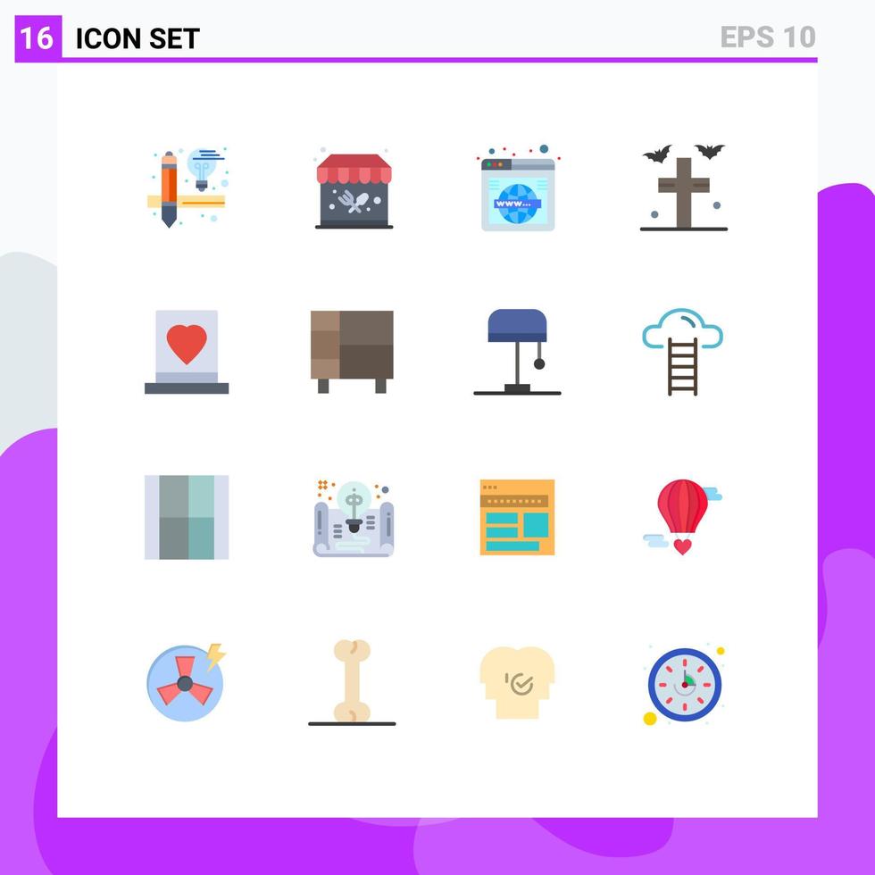 16 iconos creativos signos y símbolos modernos de amor novio web yard grave paquete editable de elementos creativos de diseño de vectores